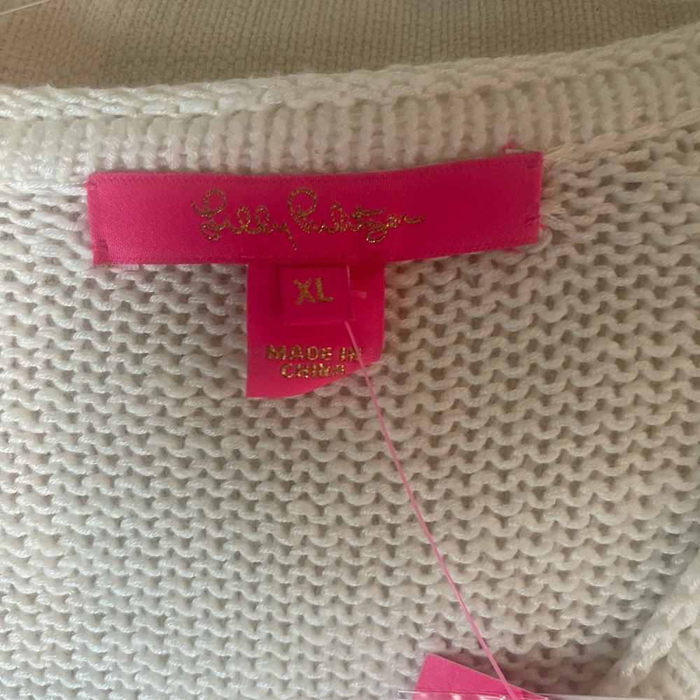 NWOT Lilly Pulitzer White Lightweight V-Neck Sweater with Tassels - Picture 4 of 6